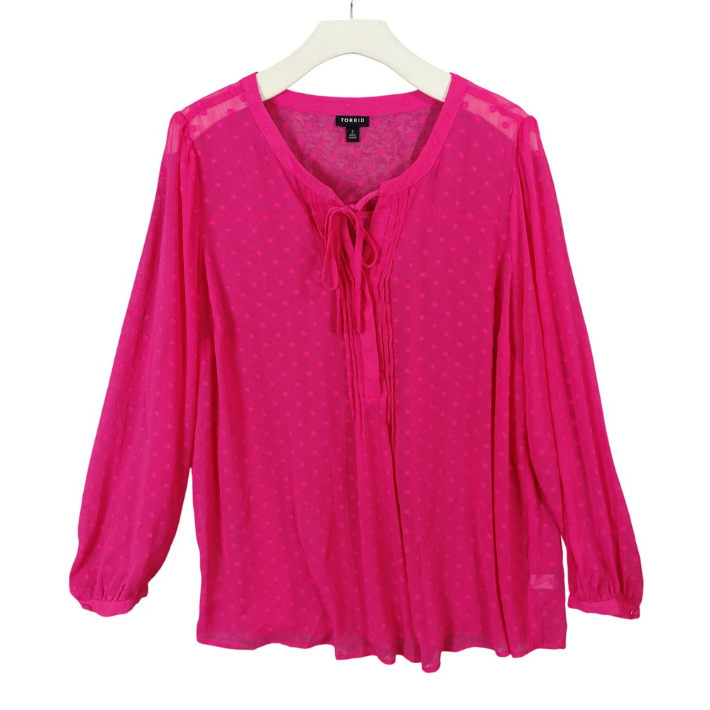 TORRID Women Pink Swiss Dot Romantic Long Sleeve Sheer Blouse Shirt Top Women 2X